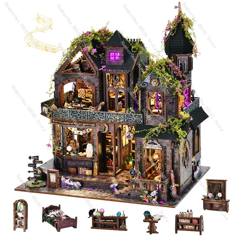 Model Kit Wood - Wooden Miniature House Building Block Model